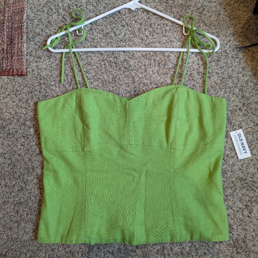 Old navy linen blend tie sleeve crop tank